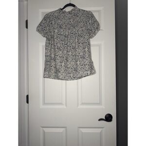 Les Amis Smocked Puff Sleeve Floral Top Medium Ivory Mustard Blue